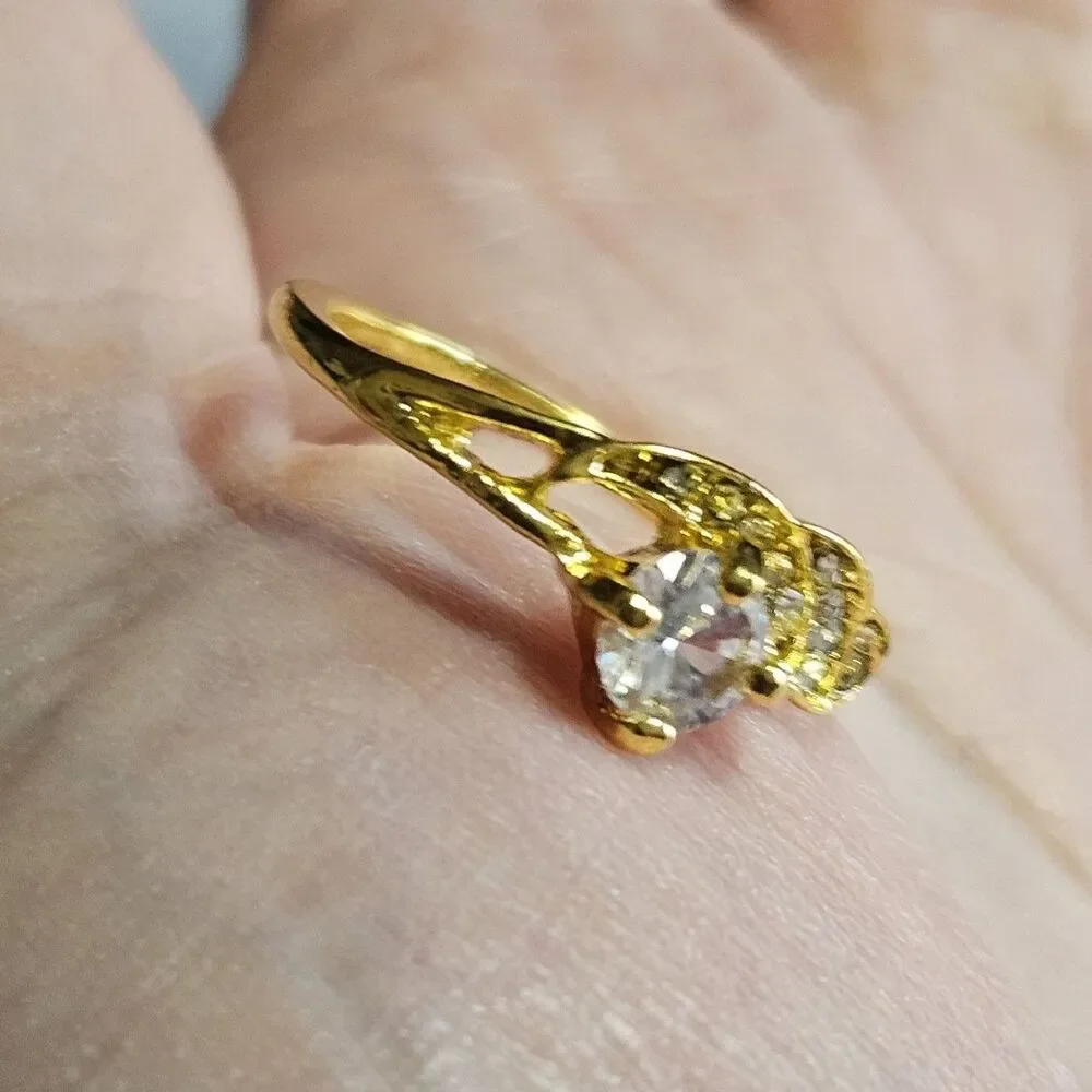 Gold Tone Clear Rhinestone Ring Size 6.5